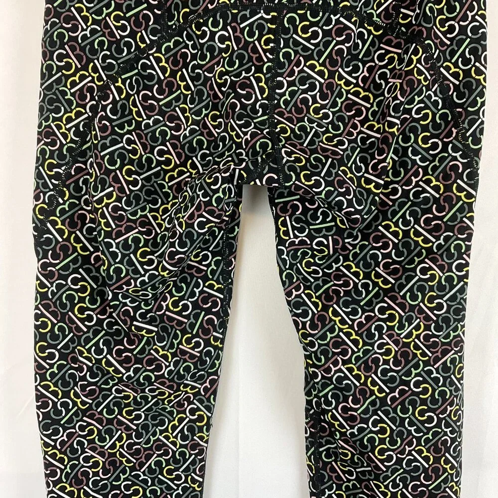 Sweaty Betty Power Crop Leggings 4/6 Black Yellow Green Pink Monogram Print Tech